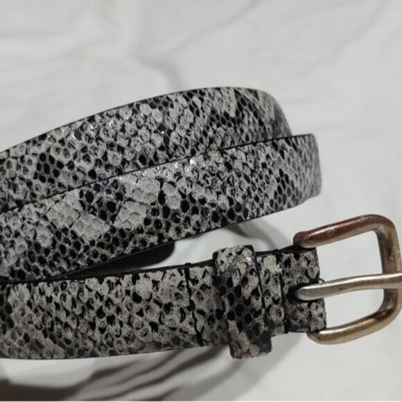 Chicos Gray Snakeskin Leather Skinny Belt L - Picture 2 of 12